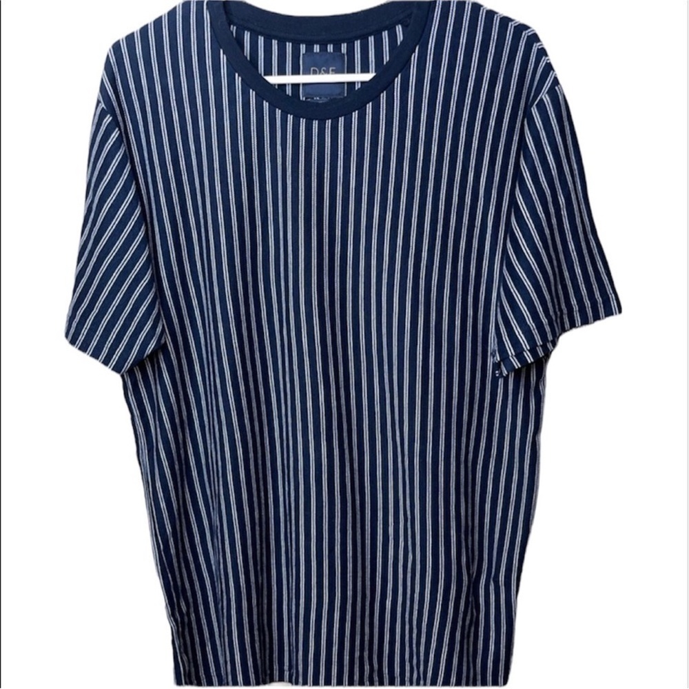Ricky Singh Men's Navy & White Vertical Stripe Short Sleeve Tee Size L